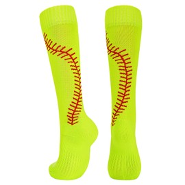 Neon Softball Socks for Youth Girls Knee High Crazy Socks Baseball Socks Athletic Socks Yellow S