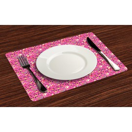 Lunarable Makeup Place Mats Set of 4, Beauty Cosmetic Products with Nail Polish Manicure Set Care for Hands Feminine Theme, Washable Fabric Placemats for Dining Room Kitchen Table Decor, Multicolor