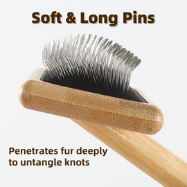 Vimfashi Dog Brush Wooden Pet Slicker Brush for Shedding Medium or Long Haired Dogs and Cats Grooming Brush with Soft Stainless Steel Pins for Large Dogs to Remove Loose Hair Tangles and Knots L