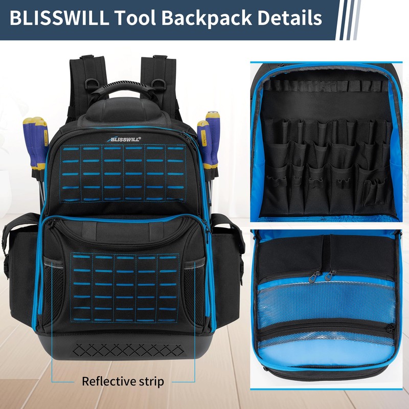 BLISSWILL Tool Bag Backpack for men,Heavy Duty Tool Backpack Bag