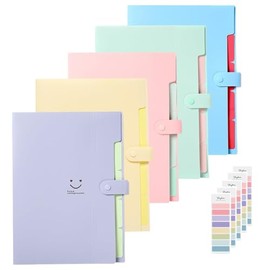 5 Administradores de Archivos A4 de Alta Capacidad, Carpeta Expandible con 5 Bolsillos, Tamaño Oficio 32.5 x 24 x 1.5 cm, Incluye 40 Etiquetas Adhesiv