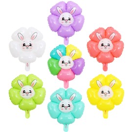 7Pcs Colorful Flower Bunny Foil Balloons Woodland Animal Balloons(18in) Bunny Party Decorations Supplies For Kids Boys Girls Bunny Birthday Easter Baby Shower Back To School Party Decor Supplies