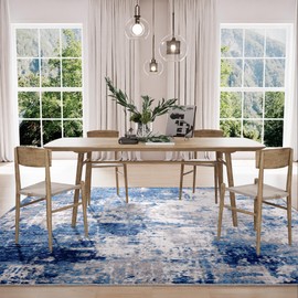 RELEANY Washable Area Rugs 5'x7' Non-Slip Modern Abstract Soft for Living Room Entryway Bedroom, Blue Grey Navy Gray