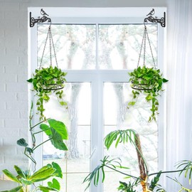 Ziwijity Set of 2 Metal Plant Hangers, Wall Plant Hangers, Sturdy Wall Hooks, Hanging Basket Hooks for Plants, Bird Feeders, Wind Chimes & Lanterns, Rustproof Hanging Brackets (Black, Pack of 2)