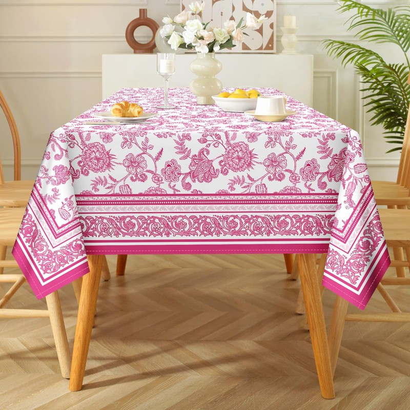 Arquiel Tablecloth Pink Flowers, Tablecloths Washable Rectangular Tablecloth Spring French