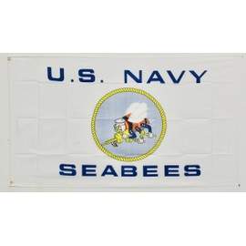 3x5 U.S Navy Seabees White US Flag Super Polyester Nylon Flag 3'x5' House Banner 90cm x 150cm Grommets Double Stitched Premium Quality Indoor Outdoor Pole Pennant (New)