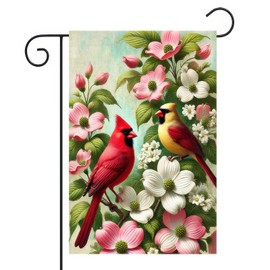 BlissYard Spring Cardinal Garden Flag 12×18 Inch Double Sided Yellow Red Bird Flower Yard Flag Decorations for Lawn Yard Outdoor Birdhouse Farmhouse Decor