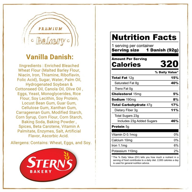 Stern’s Bakery Vanilla Danish | 18 Individually Wrapped Vanilla Pastries