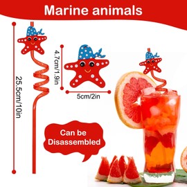 Strohhalm Kinder, Wiederverwendbare Plastik Strohhalme Lockige, Party Trinkhalme Kinder, Meerestier-Strohhalme Geburtstagsfeier (8 Ozeanstrohhalme)