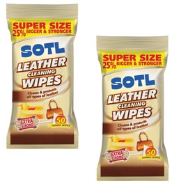 SOTL® X2 Leather Cleaning Wipes Conditioning & Protecting Formula Removes Dirt, Stains & Restores Shine Safe for Furniture, Car Seats, Shoes & Bags Fresh Scent 50 Wipes