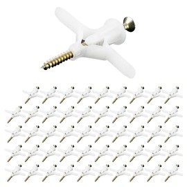 VOANZO Pack of 100 plasterboard dowels 50 drywall anchors with 50 stainless steel screws set spiral screw expansion screw drywall anchor for plasterboard（White）