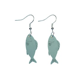Miniblings Fish Earrings Fish Wooden Light Blue – Handmade Fashion Jewellery I Earrings Silver Plated, Cotton