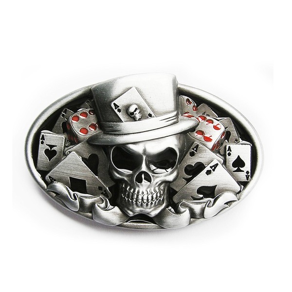 Schnalle123 Belt Buckle Poker Face Poker Skull Cards 3D Look