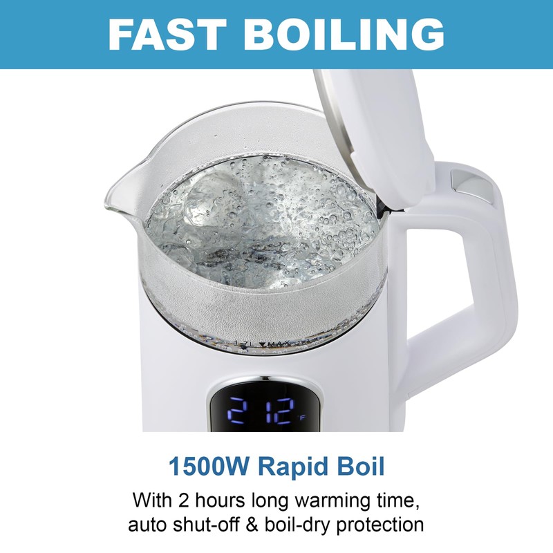 Tesslux Electric Kettle, 1500W Fast Boiling Glass Water Kettle with