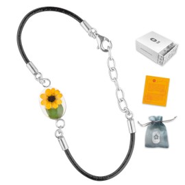 TAMI Pulsera de Girasol en Plata 925 - Joyería Fina Mexicana para Mujer - Accesorio de Piel con Cadena, Tarjeta de Leyenda y Caja