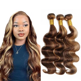 4/27 Human Hair Bundles Ombre Body Wave Bundles Healthy And Soft 12 14 16 Inch Unprocessed Remy Hair Extensions Highlight Honey Blonde for women 3pcs/set deals