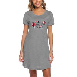 ENJOYNIGHT Nightgown for Women Cotton Short Sleeve Nightshirts Casual Print Sleepwear(GR Ladybug,XX-Large)