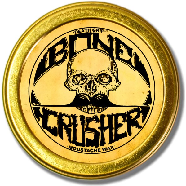 Mustache Wax Extra Strong Hold Grooming For Men - 1oz Bone Crusher Moustache & Beard Wax Tin - Perfect For Handlebar Dali English Curly Mustaches By Death Grip - Heat Source Recommended