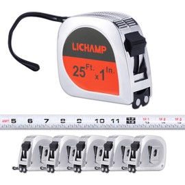 LICHAMP Tape Measure 25 ft with Magnetic, 6 Pack Bulk Easy Read Chrome Measuring Tape Retractable with Fractions 1/8, Measurement Tape 25-Foot by 1-Inch, Square