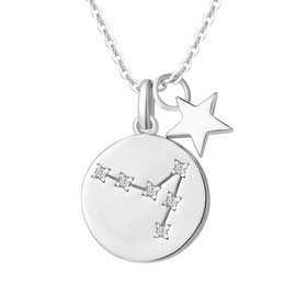 Zodiac Sign Necklace Made of Solid 925 Sterling Silver with White Gold Plated 15 mm Diameter Pendant Necklace Simple Minimalist Gift Jewellery for Women Girls, Adjustable Chain Length: 40 cm + 5 cm., Silver, Fish