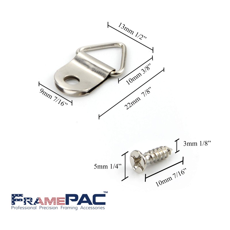 FramePac 100 Pack Picture Hangers with Screws, Small Triangle Ring,