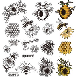 CRASPIRE Bees Clear Stamps Animal Honey Flower Retro Reusable Background Postmark Transparent Silicone Stamp Seals for Journaling Card Making Decor DIY Scrapbooking Supplies Film Frame