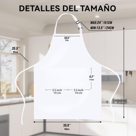 4 Pack Delantal de Chef, Delantal Impermeable, Delantal Ajustable con 2 Bolsillos para Hombre Mujer, Delantal para Cocinar Hornear Restaurante (Blanco)