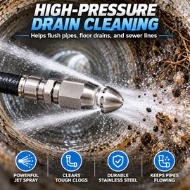 Sewer Jetter Nozzle for Pressure Washer Use – 1/4" Stainless Steel Quick Plug Drain Cleaning Tool