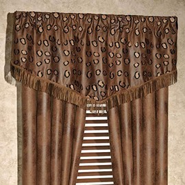 Touch of Class Serengeti Safari Embroidered Dark Brown Faux Leather Ascot Valance 60 x 22 Inches