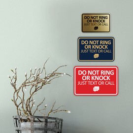 Signs ByLITA Classic Framed Do Not Ring Bell or Knock Please Text or Call Entrance Sign (Brushed Silver) - Medium