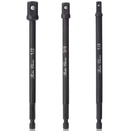 Bates- Impact Socket Adapter Set, 3 pcs, 6-Inch, 1/4", 3/8" and 1/2", Drill Socket Adapter for Drill, Hex Shank Impact Driver Socket Adapter, Impact Adapter Set