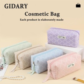 Gidary Makeup Bag Travel Cosmetic Bag, Toiletry Bag, Silk woven rhombuses Zipper Pouch Purse Storage Bag Cosmetics Organizer, Womens Make Up Bag Tote Pink