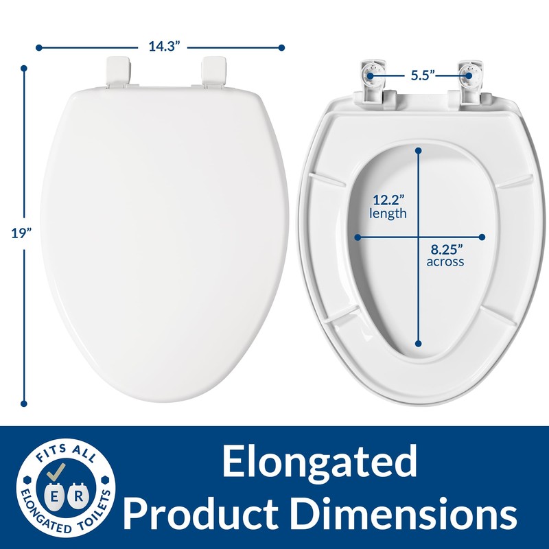 Bemis 7300SLEC Slow Close Toilet Seat, Easy Clean Hinges and
