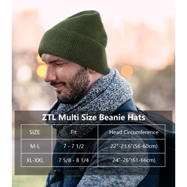 Oversize XL XXL Waterproof Merino Wool Beanie for Men Women Big Head, Warm Fleece Lined Large Winter Hat, Plus Size Big Knit Skull Stocking Cap, Rainproof Windproof Cuffed Beanie for All Weather Green