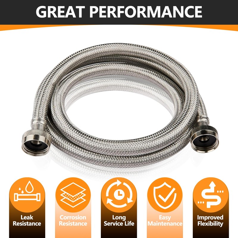 10-Pack HeSun 5 Ft Washing Machine Hose, 3/4" FHT Stainless