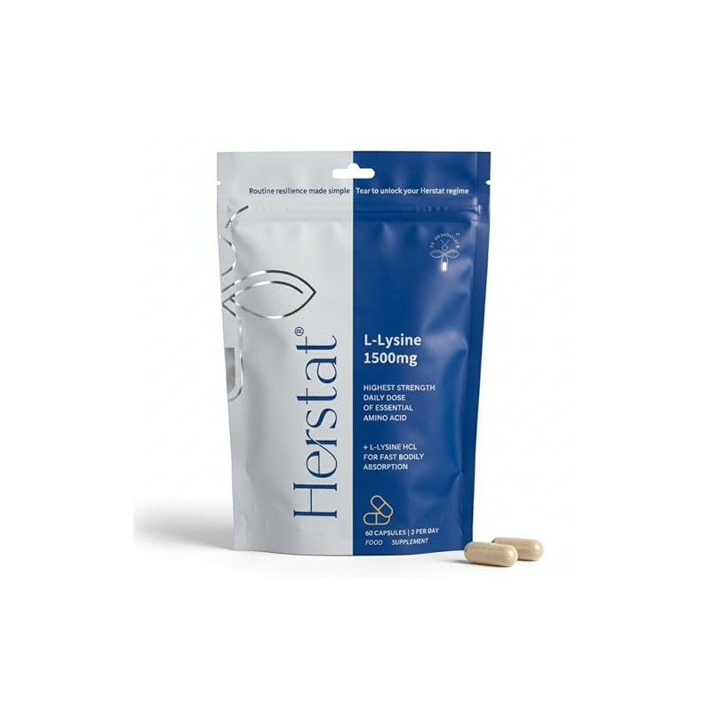 Herstat L-Lysine 1500mg, High Strength Essential Amino Acid Supplement, Portable