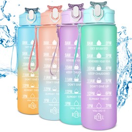 SUPPRUI Children's Water Bottle with Straw, 700 ml, Leak-Proof Sports Drinking Bottle, Motivational Water Bottle with Time Marking, BPA-Free Tritan Drinking Bottle for Girls, Boys, School, Gym (Green