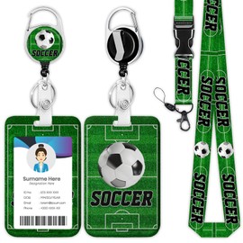 Funny Soccer Badge Holder Reel Lanyard, Sport Ball ID Card Badge Holder Retractable Name Tag Clips for Doctor Nurse Teacher Office Student