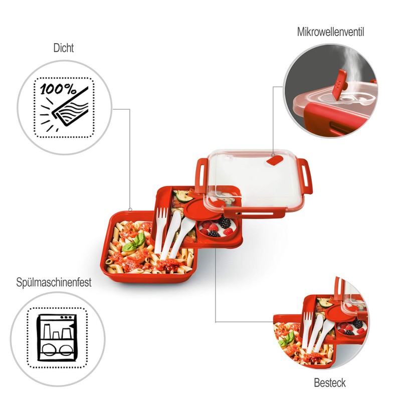 Rotho Memory B3 Lunch Box 1.1 L with Cutlery and