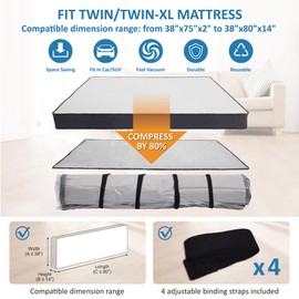 Twin/Twin XL Foam Mattress Vacuum Bag for Moving, Mattress Vacuum Seal Storage Bag with Straps