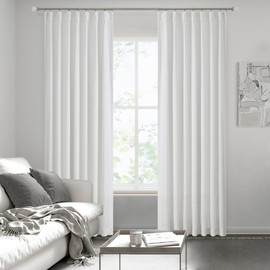 Pinch Pleated Blackout Curtain Panels with Full Blackout Liner Linen Texture Window Treatment Sets with Back Tab for Living Room Bedroom Thermal Insulated Drape with 9 Hooks, 40"x90"x2, White