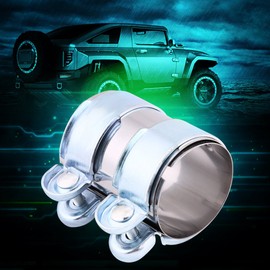 Silencer Pipe Band, Fydun Exhaust Clamp Stainless Steel Silencer Clamp Turbo Exhaust Pipe Catback Hose Connection Screws Exhaust Repair (Silver) (2.5 Inches)