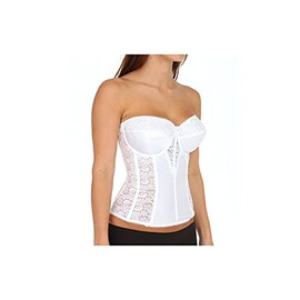 Women's Lace Longline Corset - Full Length Bridal Bra with Garters - Wht-38C White