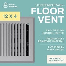 Home Intuition Contemporary 4x12 Inch Decorative Floor Register Vent with Mesh Cover Trap, Light Grey