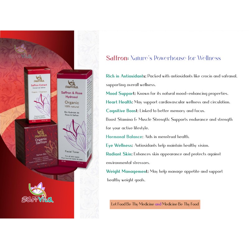 SaffVita "Organic Saffron Extract", Liquid Saffron Elixir, 100% Pure and