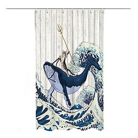 Coxila Funny Cat Shower Curtain Japanese Wave Whale Barn Door Cute Animal Dark Blue Half Size 36 x 72 Inch Polyester Fabric Waterproof 12 Pack