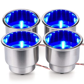4 Pieces LED Stainless Steel Cup Drink Holder with Drain & LED Marine Boat Rv Camper (Blue)