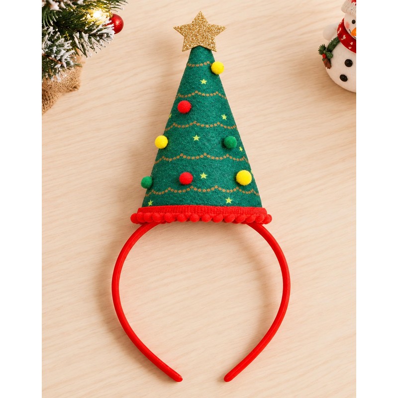 Christmas Tree Hat Headband, 3D Felt Santa Hat Holiday Hair