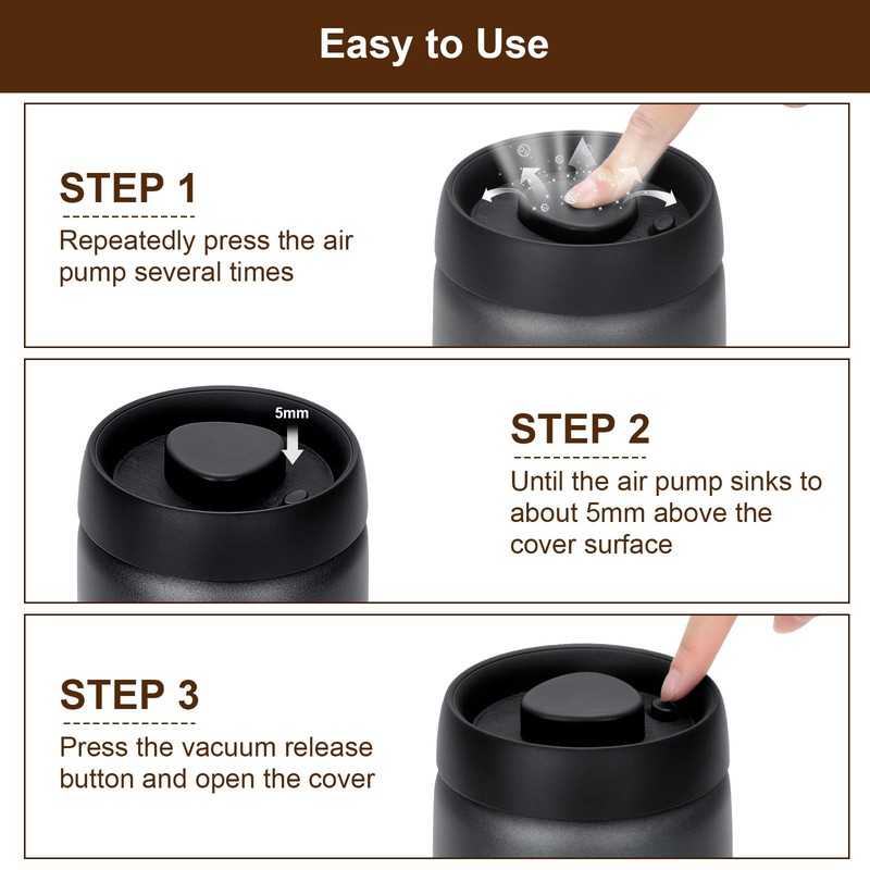 VINATO 1.2 L Stainless Steel Coffee Canister Vacuum Container for