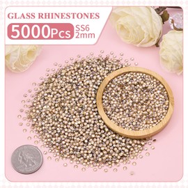 5000PCS SS6/2mm Crystal Rhinestones (Golden Shadow/Champagne) with 2Pcs 10ml B7000 Jewelry Glue, Bedazzling Flatback Glass Rhinestones for Crafting, Gems Diomand for Tumbler Shoes Clothing Nail Art